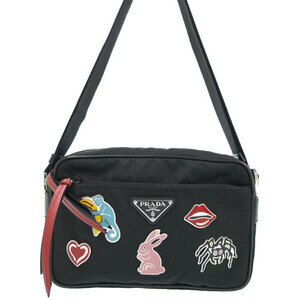 PRADA Metal Appliqu Shoulder Bag Black Patches Banana